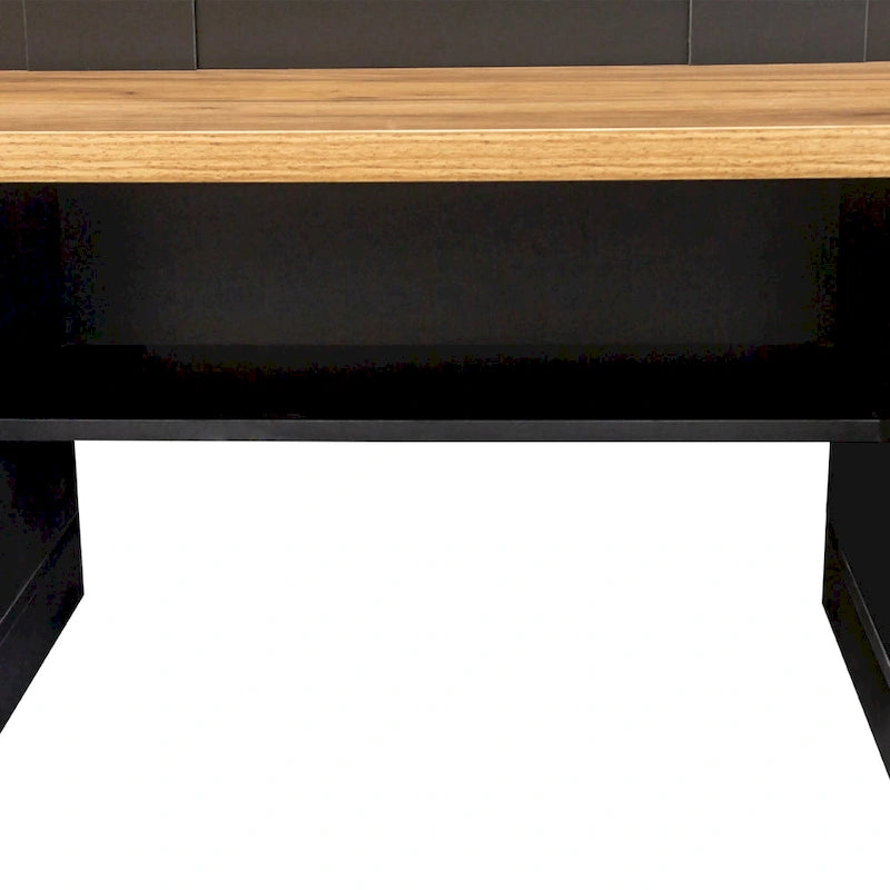 Meuble d'entrée de style ferme avec banc aspect grain de bois, patères et placards bas
