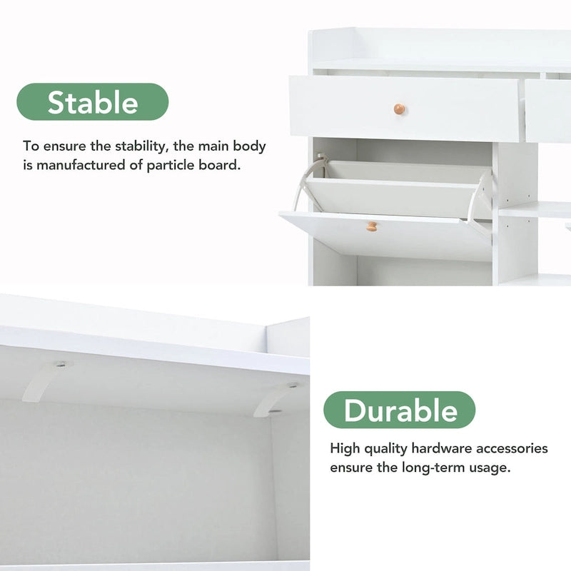 Meuble à chaussures moderne avec 4 tiroirs basculants, organiseur de rangement à chaussures multifonctionnel à 2 niveaux avec tiroirs