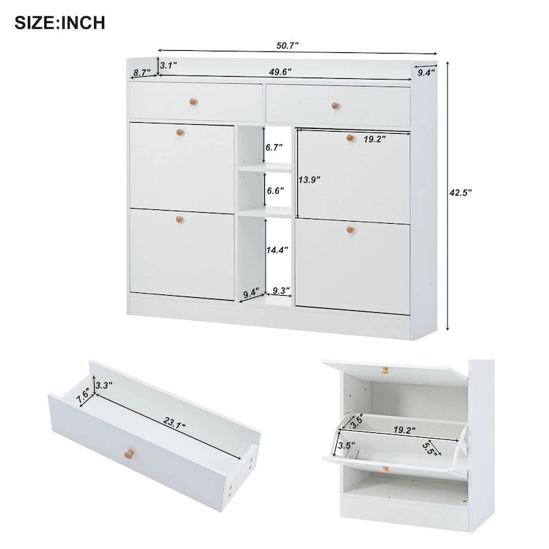 Meuble à chaussures moderne avec 4 tiroirs basculants, organiseur de rangement à chaussures multifonctionnel à 2 niveaux avec tiroirs