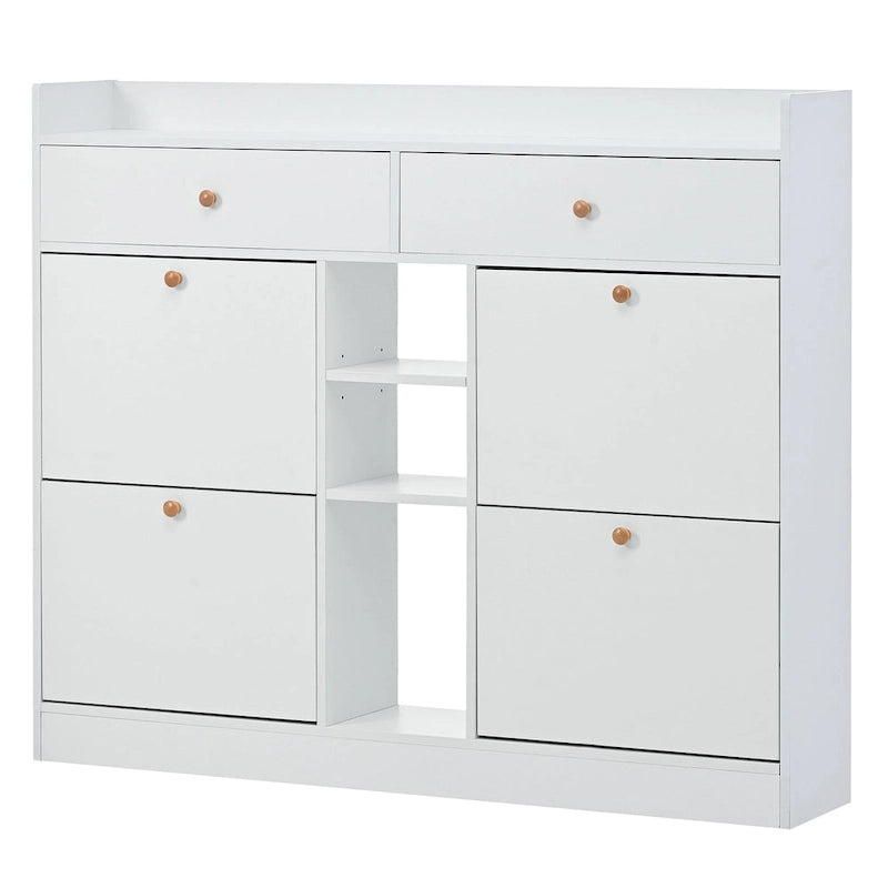Meuble à chaussures moderne avec 4 tiroirs basculants, organiseur de rangement à chaussures multifonctionnel à 2 niveaux avec tiroirs