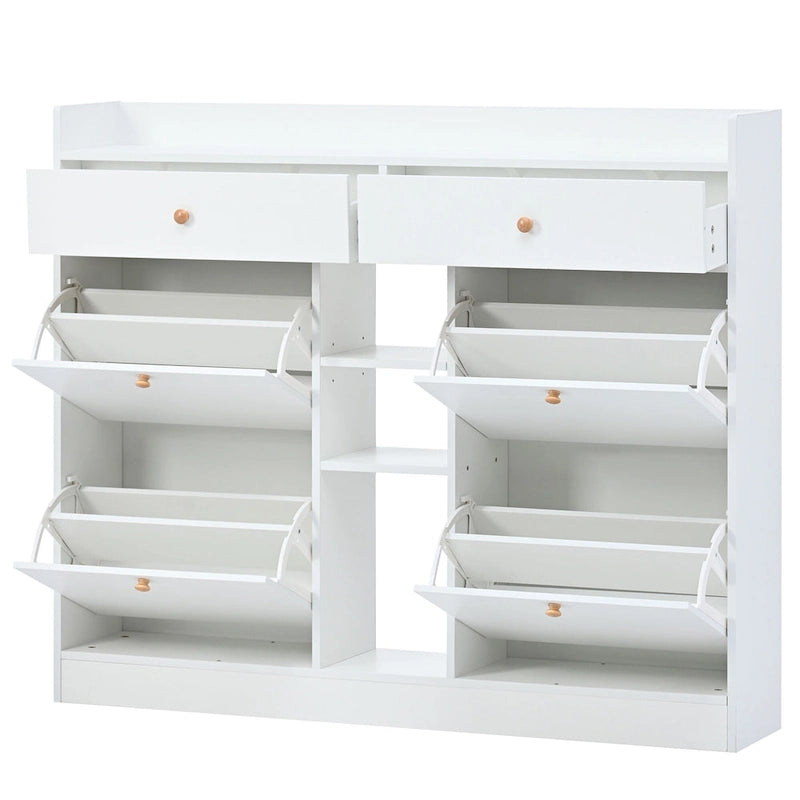Meuble à chaussures moderne avec 4 tiroirs basculants, organiseur de rangement à chaussures multifonctionnel à 2 niveaux avec tiroirs
