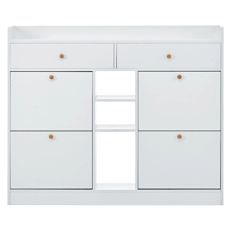 Meuble à chaussures moderne avec 4 tiroirs basculants, organiseur de rangement à chaussures multifonctionnel à 2 niveaux avec tiroirs