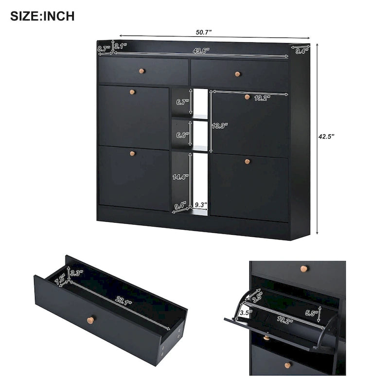 Meuble à chaussures moderne avec 4 tiroirs basculants, organiseur de rangement à chaussures multifonctionnel à 2 niveaux avec tiroirs