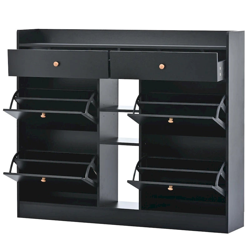 Meuble à chaussures moderne avec 4 tiroirs basculants, organiseur de rangement à chaussures multifonctionnel à 2 niveaux avec tiroirs