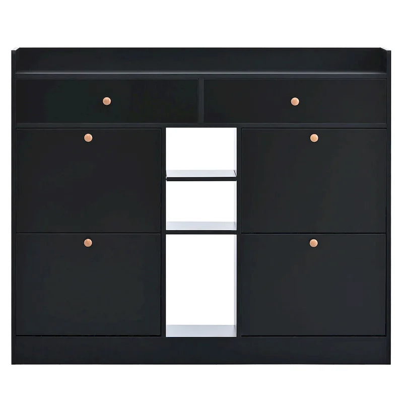 Meuble à chaussures moderne avec 4 tiroirs basculants, organiseur de rangement à chaussures multifonctionnel à 2 niveaux avec tiroirs