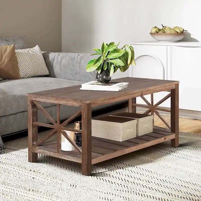 Table basse de ferme moderne de 47 po avec étagère de rangement