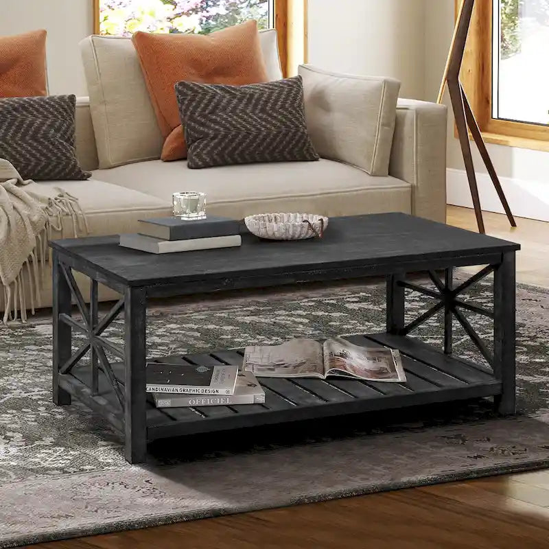 Table basse de ferme moderne de 47 po avec étagère de rangement