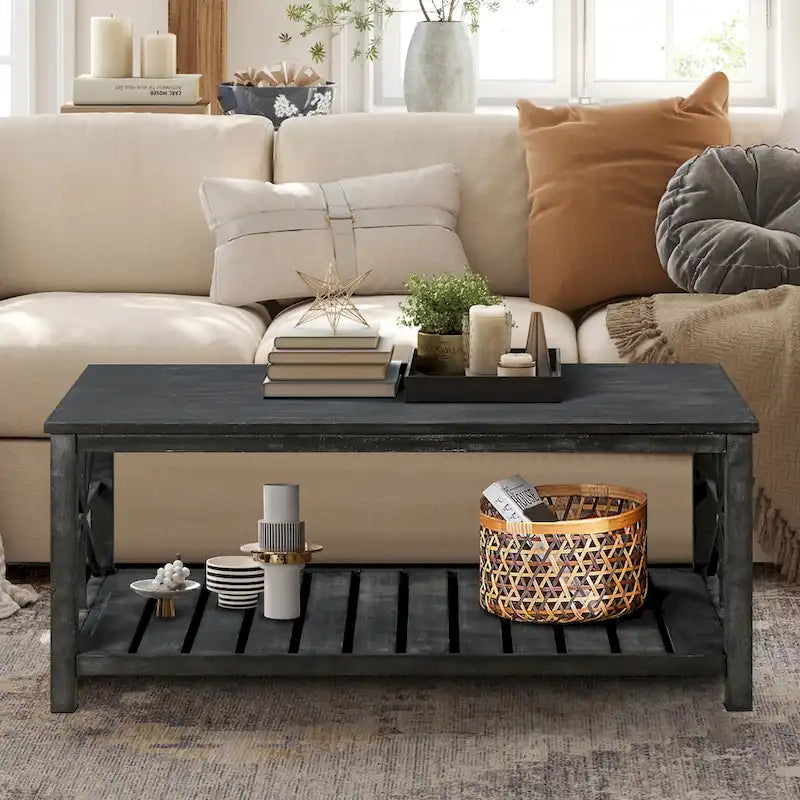 Table basse de ferme moderne de 47 po avec étagère de rangement