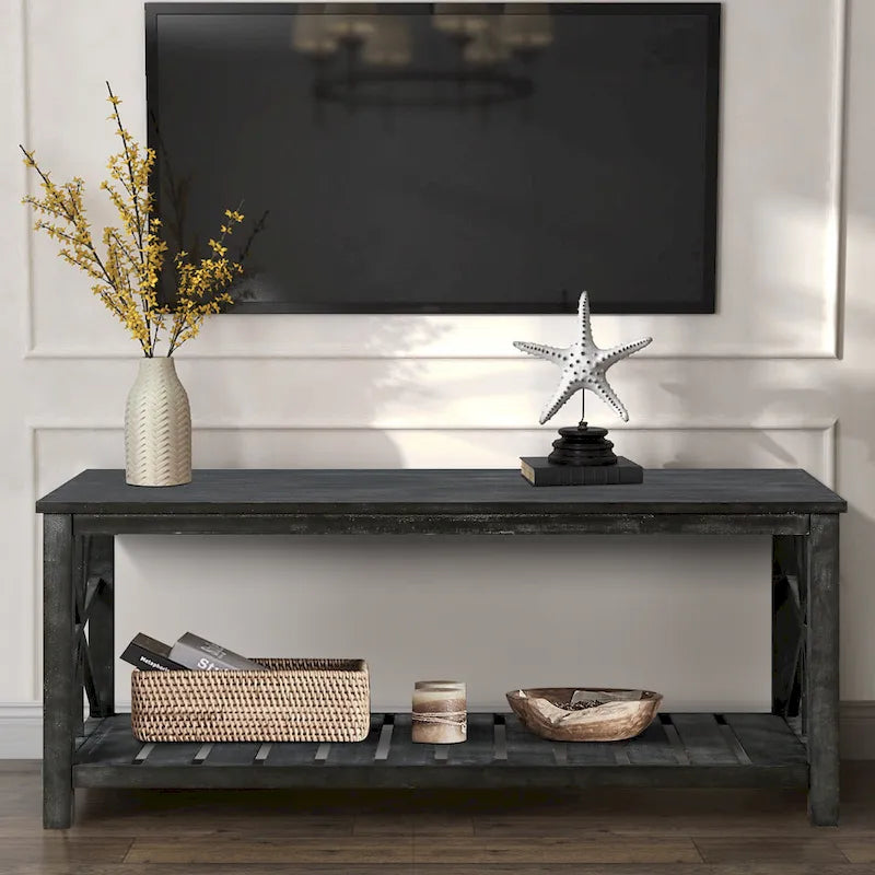 Table basse de ferme moderne de 47 po avec étagère de rangement