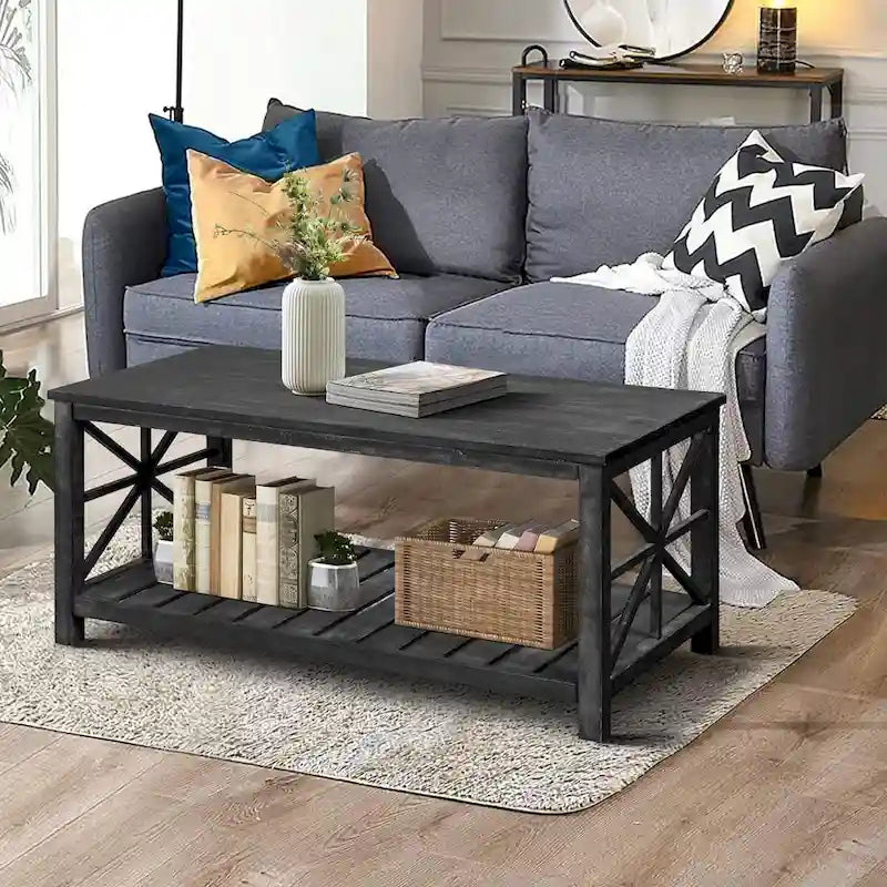 Table basse de ferme moderne de 47 po avec étagère de rangement