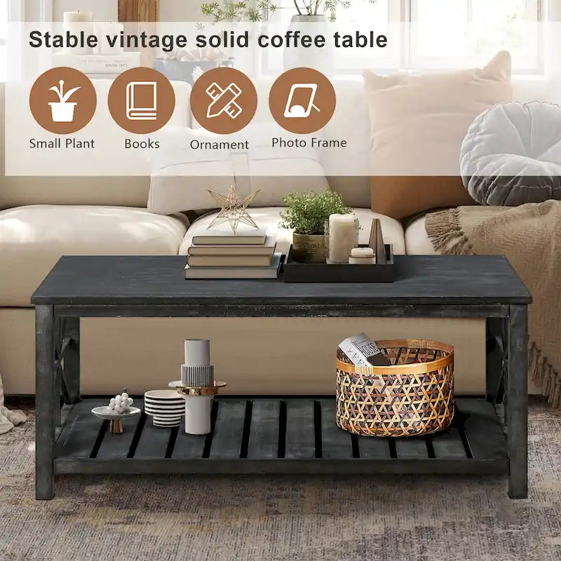 Table basse de ferme moderne de 47 po avec étagère de rangement