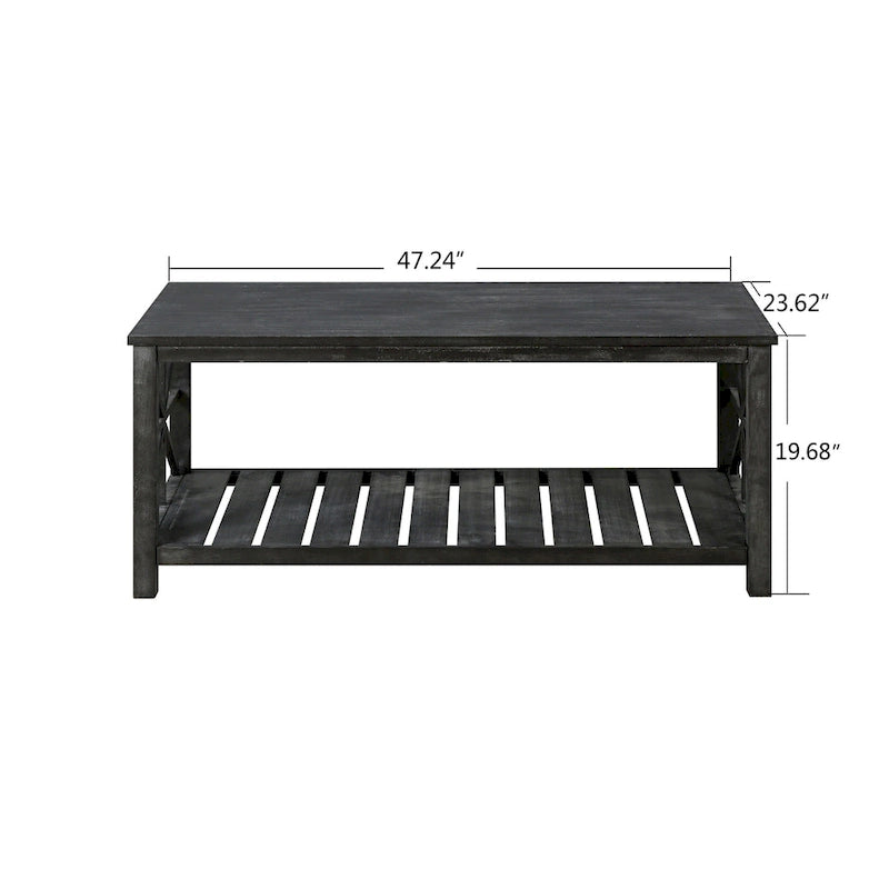Table basse de ferme moderne de 47 po avec étagère de rangement