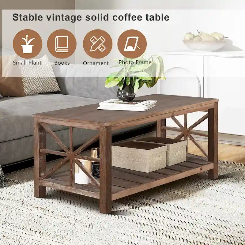 Table basse de ferme moderne de 47 po avec étagère de rangement