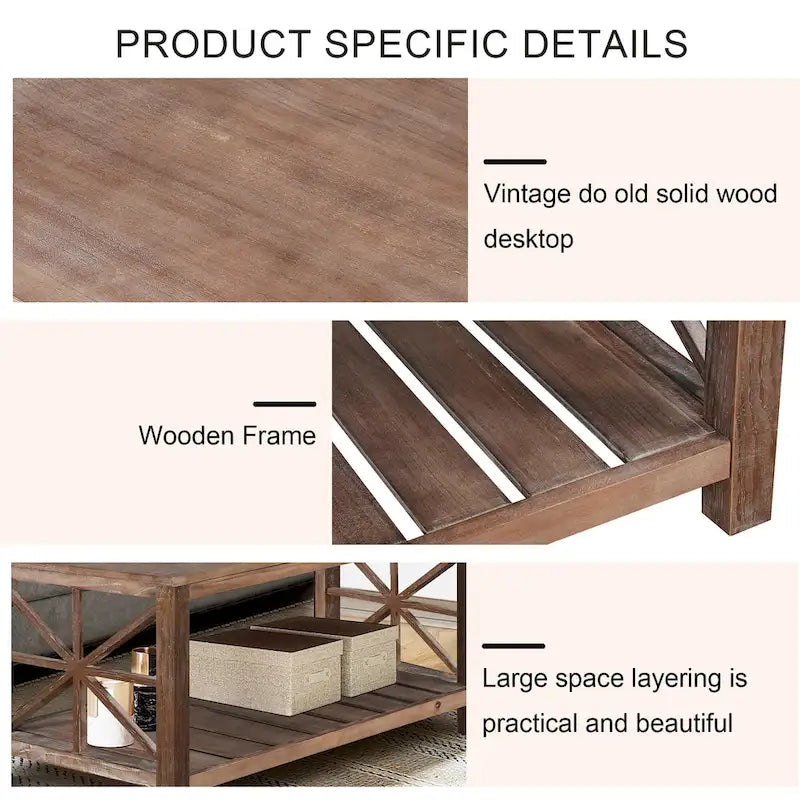 Table basse de ferme moderne de 47 po avec étagère de rangement