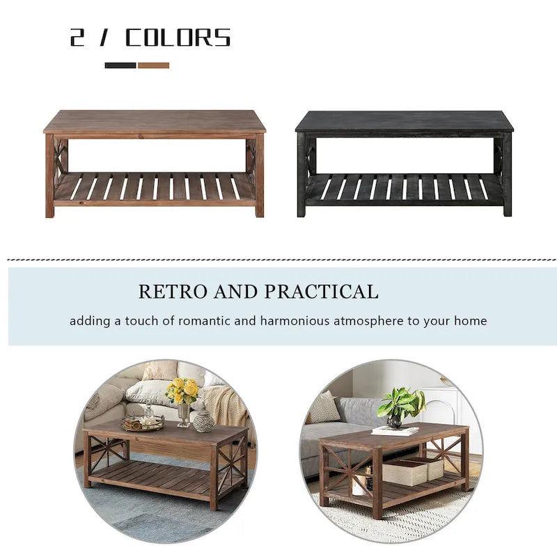 Table basse de ferme moderne de 47 po avec étagère de rangement