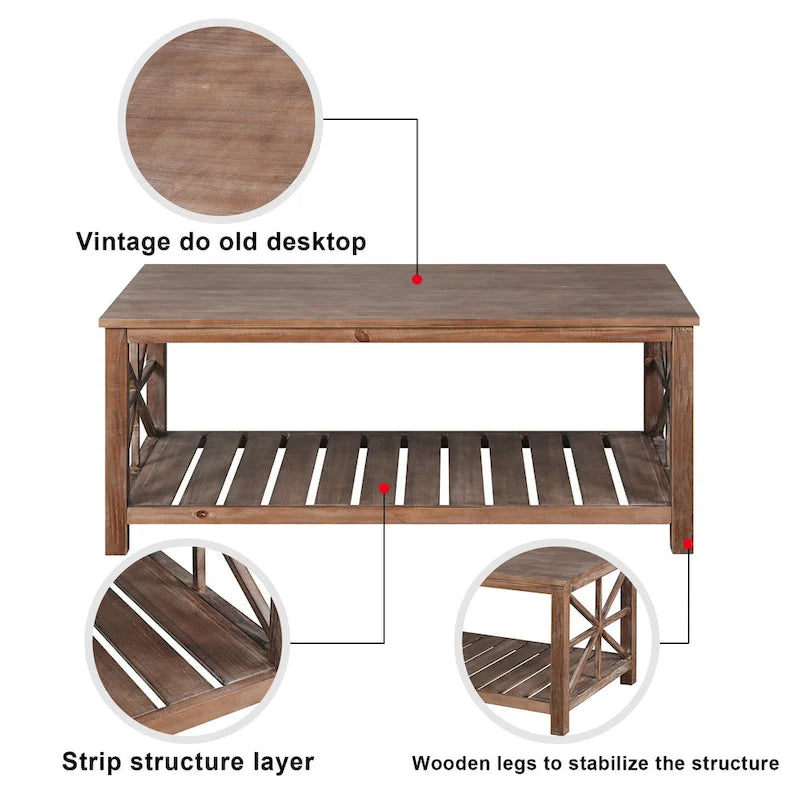 Table basse de ferme moderne de 47 po avec étagère de rangement