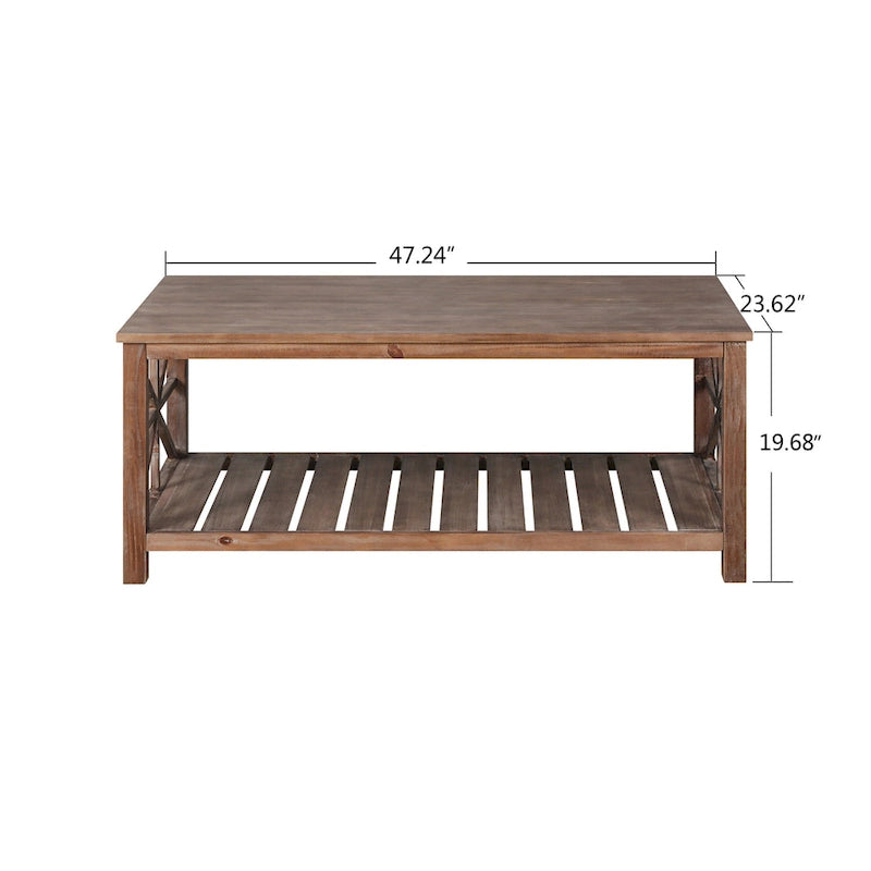 Table basse de ferme moderne de 47 po avec étagère de rangement