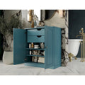 Meuble de salle de bain 100 % bois massif 81 cm avec portes pleines, 2 tiroirs et étagères réglables