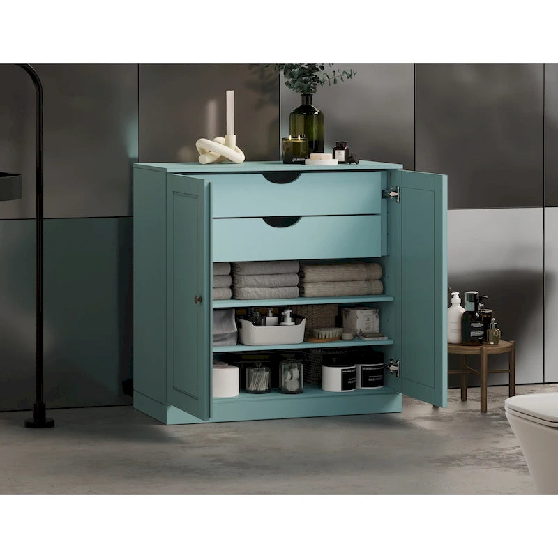 100% Solid Wood 32" Bathroom Cabinet with Solid Doors, 2-Drawers and Adjustable Shelves