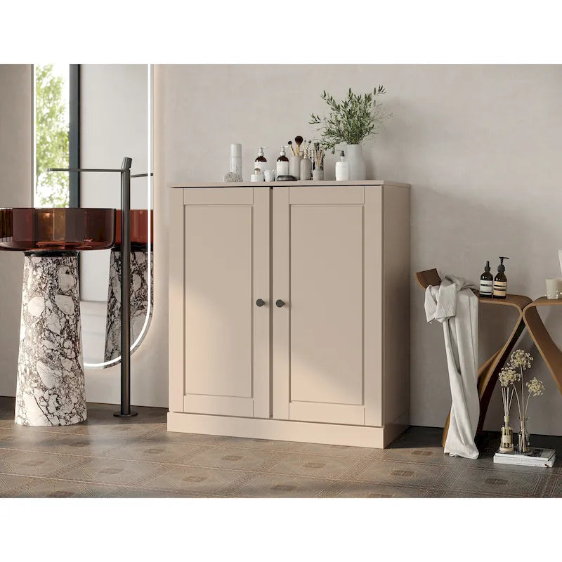 100% Solid Wood 32" Bathroom Cabinet with Solid Doors, 2-Drawers and Adjustable Shelves
