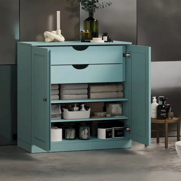 Palace Imports 100% Solid Wood 32 Bathroom Cabinet with Solid Doors, 2-Drawers and Adjustable Shelves