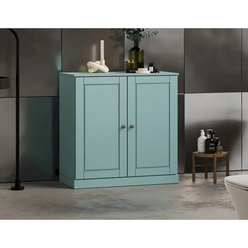 100% Solid Wood 32" Bathroom Cabinet with Solid Doors, 2-Drawers and Adjustable Shelves