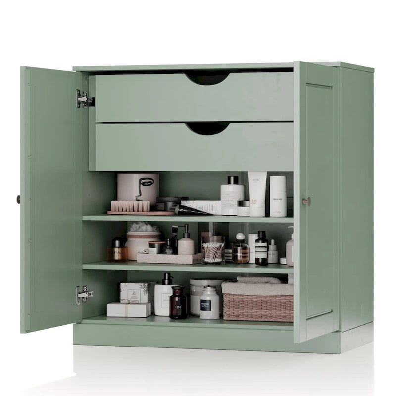 Meuble de salle de bain 100 % bois massif 81 cm avec portes pleines, 2 tiroirs et étagères réglables