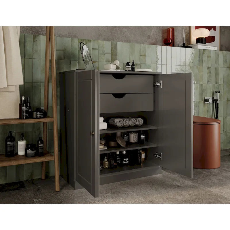 Meuble de salle de bain 100 % bois massif 81 cm avec portes pleines, 2 tiroirs et étagères réglables