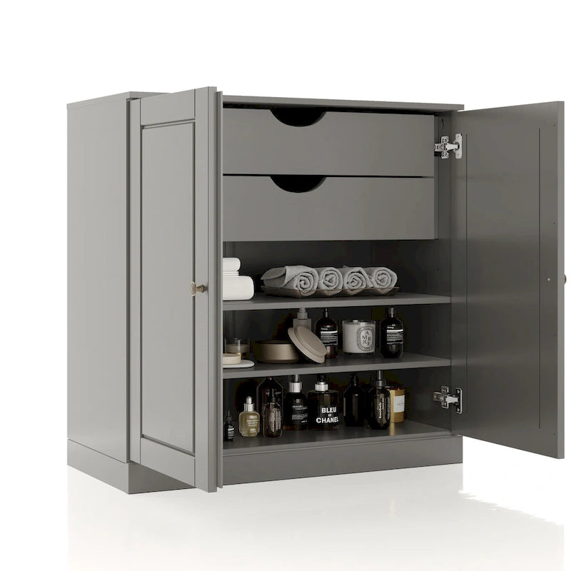 Meuble de salle de bain 100 % bois massif 81 cm avec portes pleines, 2 tiroirs et étagères réglables