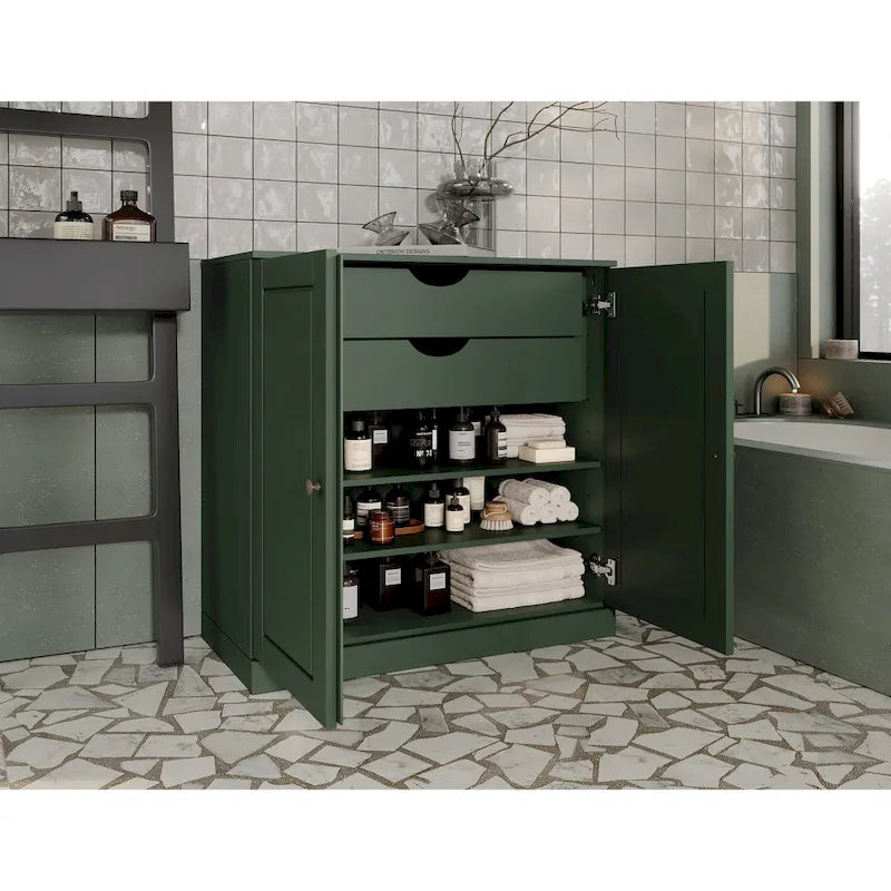 Meuble de salle de bain 100 % bois massif 81 cm avec portes pleines, 2 tiroirs et étagères réglables