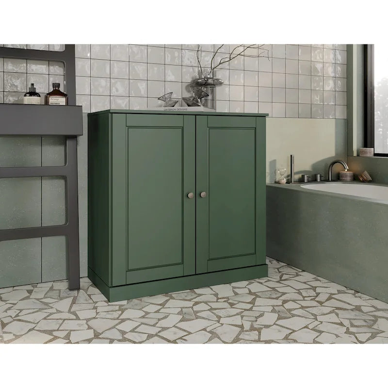 Meuble de salle de bain 100 % bois massif 81 cm avec portes pleines, 2 tiroirs et étagères réglables