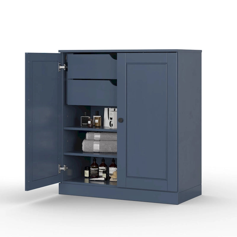 Meuble de salle de bain 100 % bois massif 81 cm avec portes pleines, 2 tiroirs et étagères réglables