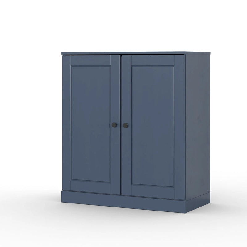 Meuble de salle de bain 100 % bois massif 81 cm avec portes pleines, 2 tiroirs et étagères réglables