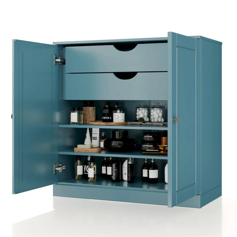 Meuble de salle de bain 100 % bois massif 81 cm avec portes pleines, 2 tiroirs et étagères réglables