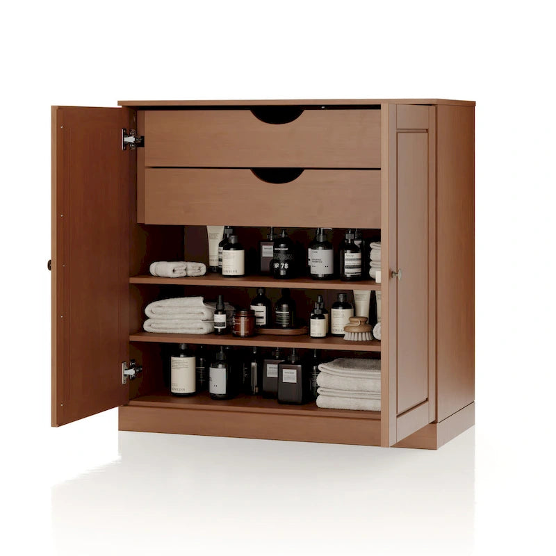 Meuble de salle de bain 100 % bois massif 81 cm avec portes pleines, 2 tiroirs et étagères réglables