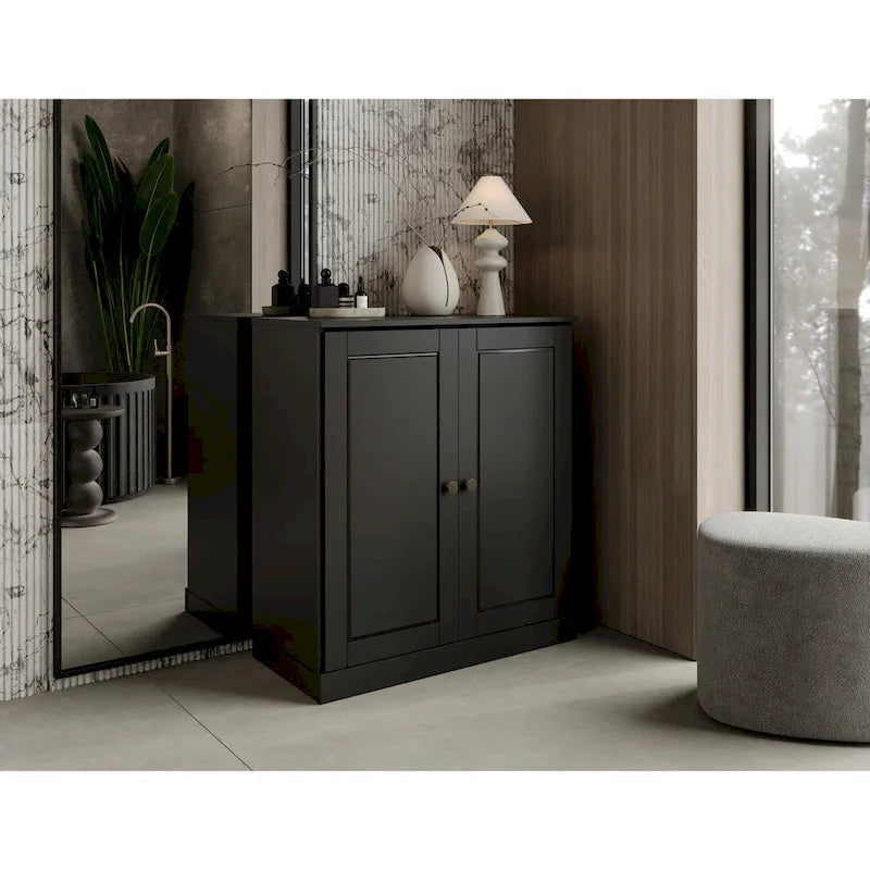 Meuble de salle de bain 100 % bois massif 81 cm avec portes pleines, 2 tiroirs et étagères réglables