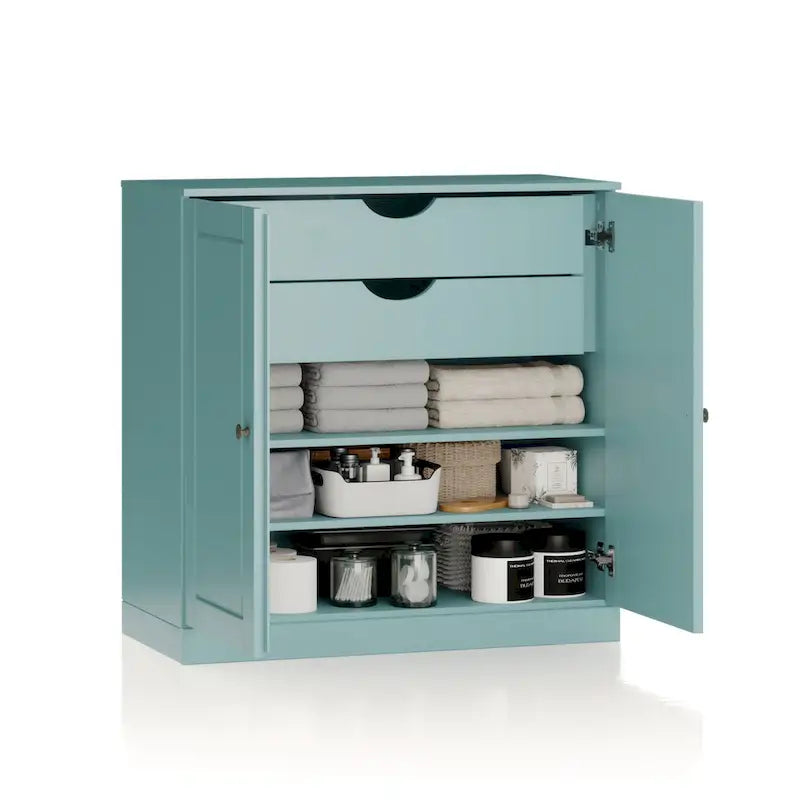 Meuble de salle de bain 100 % bois massif 81 cm avec portes pleines, 2 tiroirs et étagères réglables