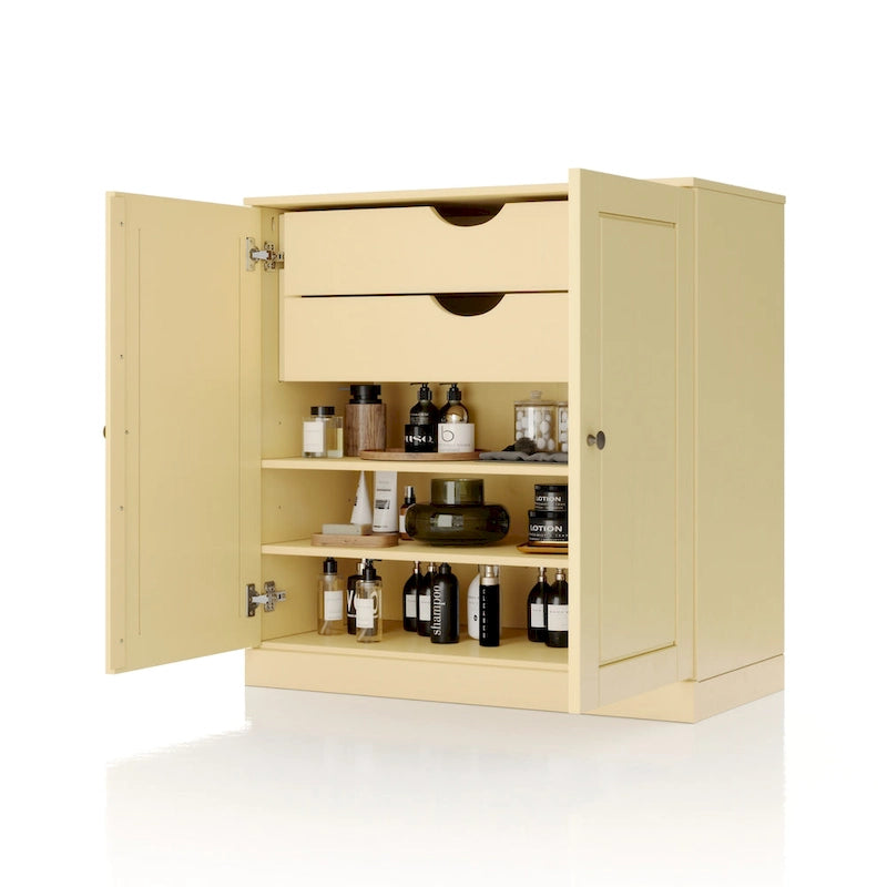 Meuble de salle de bain 100 % bois massif 81 cm avec portes pleines, 2 tiroirs et étagères réglables