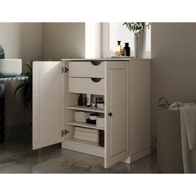 Meuble de salle de bain 100 % bois massif 81 cm avec portes pleines, 2 tiroirs et étagères réglables