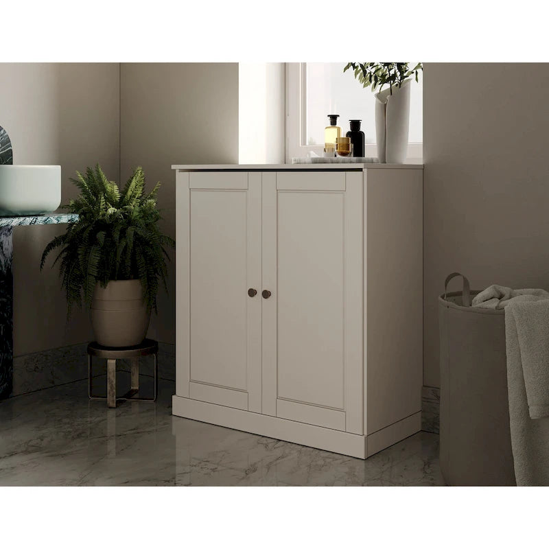 Meuble de salle de bain 100 % bois massif 81 cm avec portes pleines, 2 tiroirs et étagères réglables