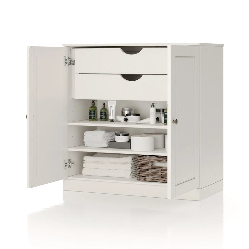 Meuble de salle de bain 100 % bois massif 81 cm avec portes pleines, 2 tiroirs et étagères réglables