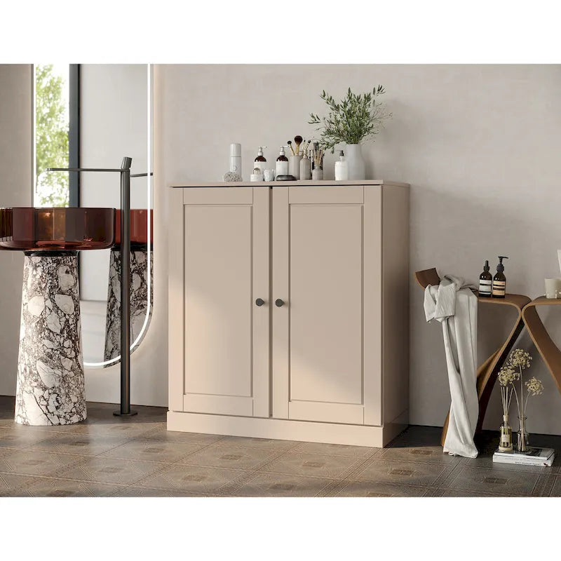 Meuble de salle de bain 100 % bois massif 81 cm avec portes pleines, 2 tiroirs et étagères réglables