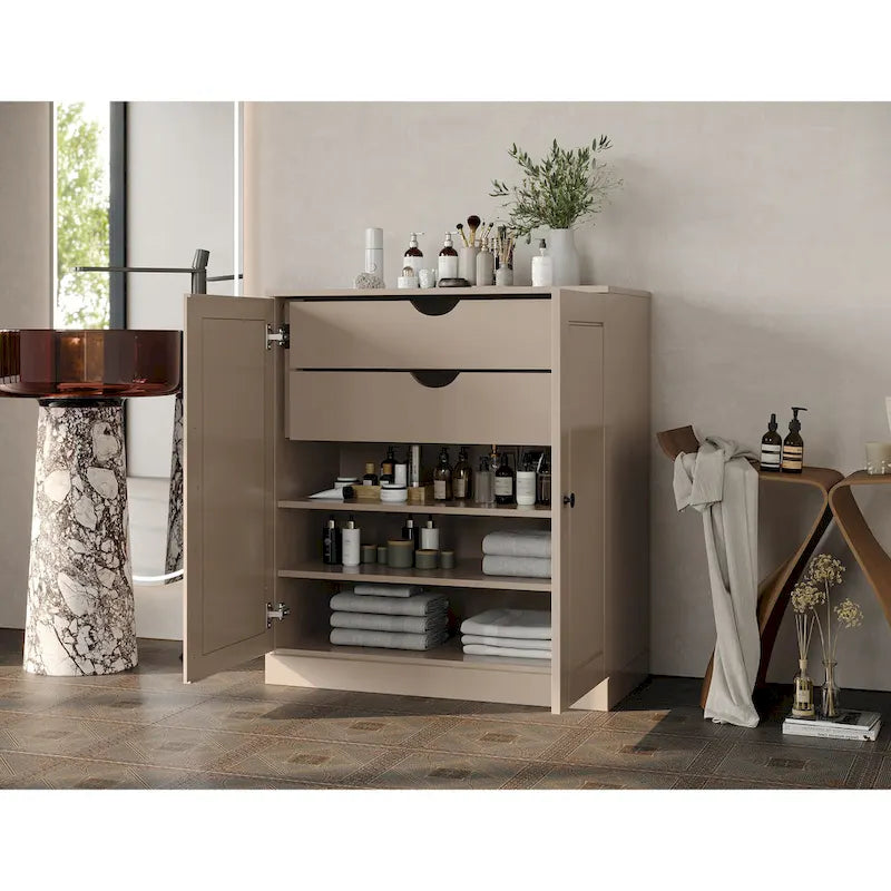 Meuble de salle de bain 100 % bois massif 81 cm avec portes pleines, 2 tiroirs et étagères réglables