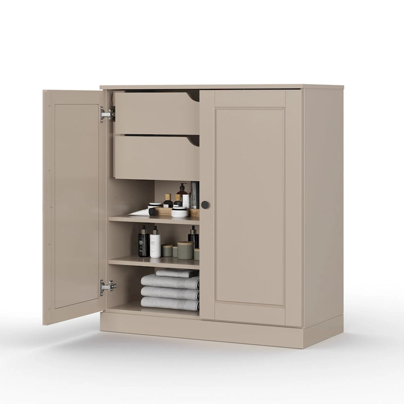 Meuble de salle de bain 100 % bois massif 81 cm avec portes pleines, 2 tiroirs et étagères réglables
