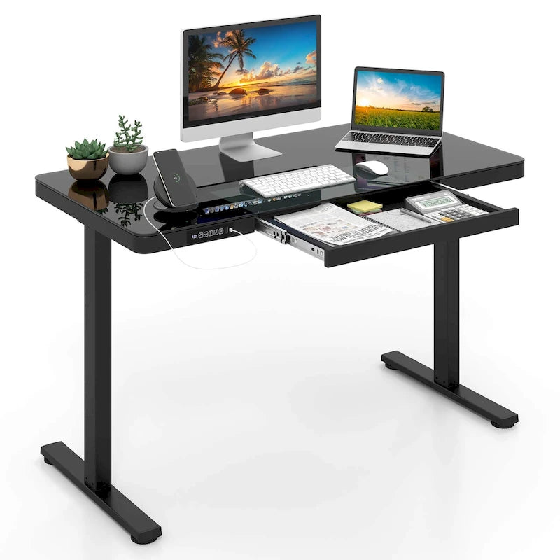 Bureau debout en verre trempé d'une seule pièce 48"x24" avec tiroirs inscriptibles
