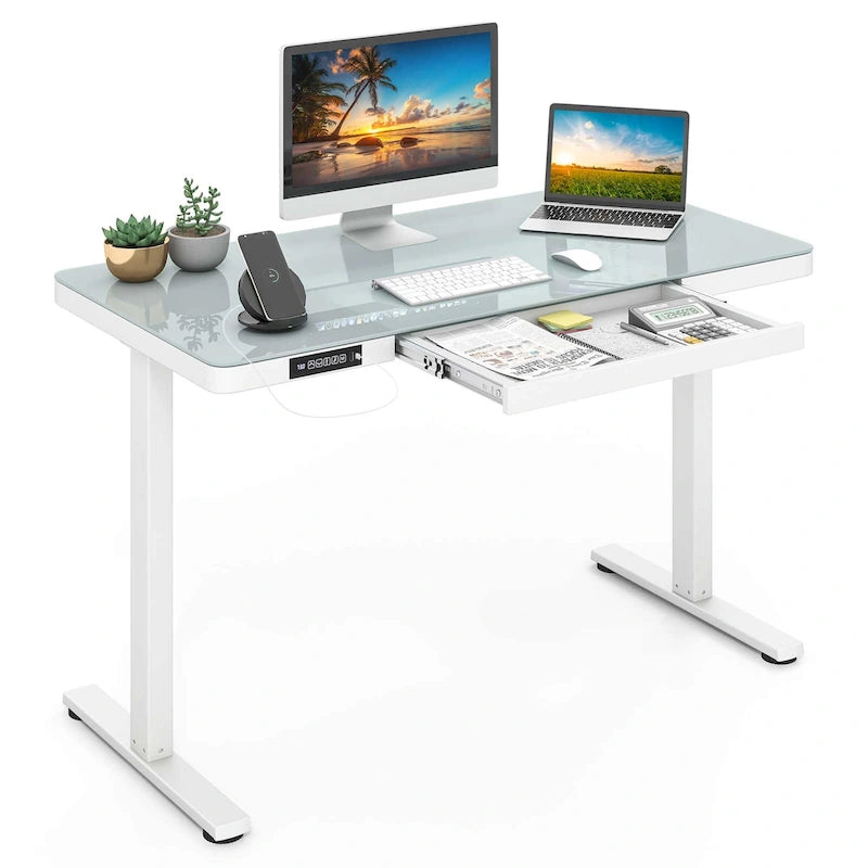 Bureau debout en verre trempé d'une seule pièce 48"x24" avec tiroirs inscriptibles