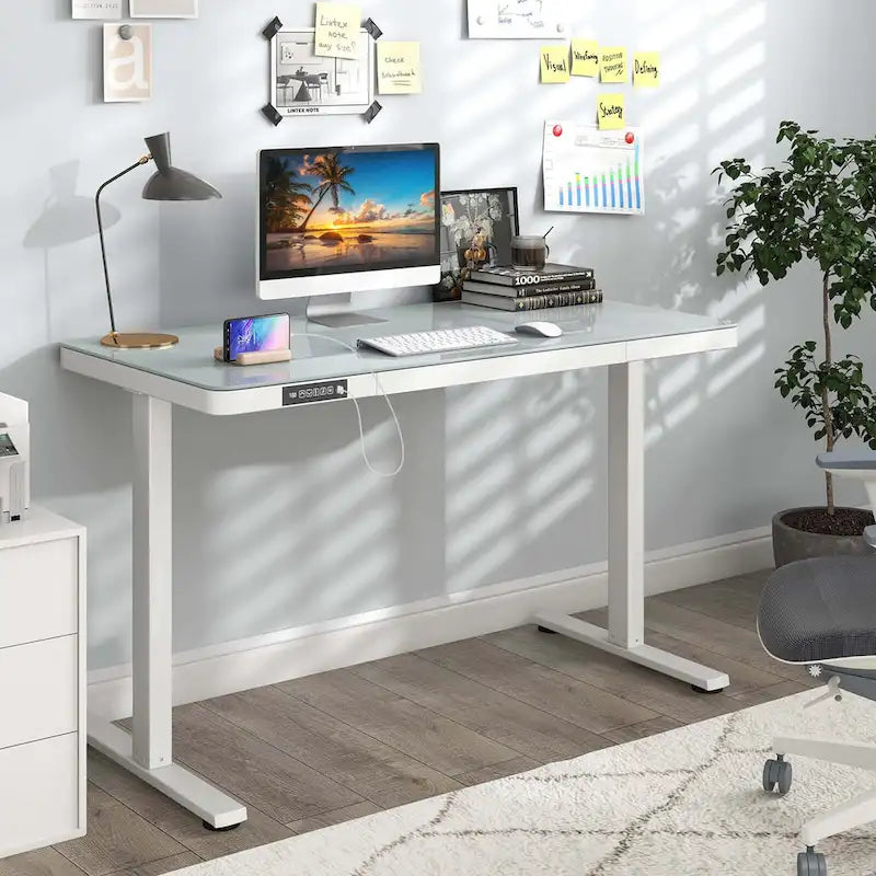 Bureau debout en verre trempé d'une seule pièce 48"x24" avec tiroirs inscriptibles