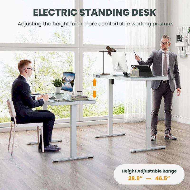 Bureau debout en verre trempé d'une seule pièce 48"x24" avec tiroirs inscriptibles