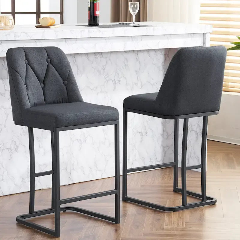 Lot de 2 tabourets de bar rembourrés, tabourets de bar hauteur comptoir avec dossier capitonné et structure en métal