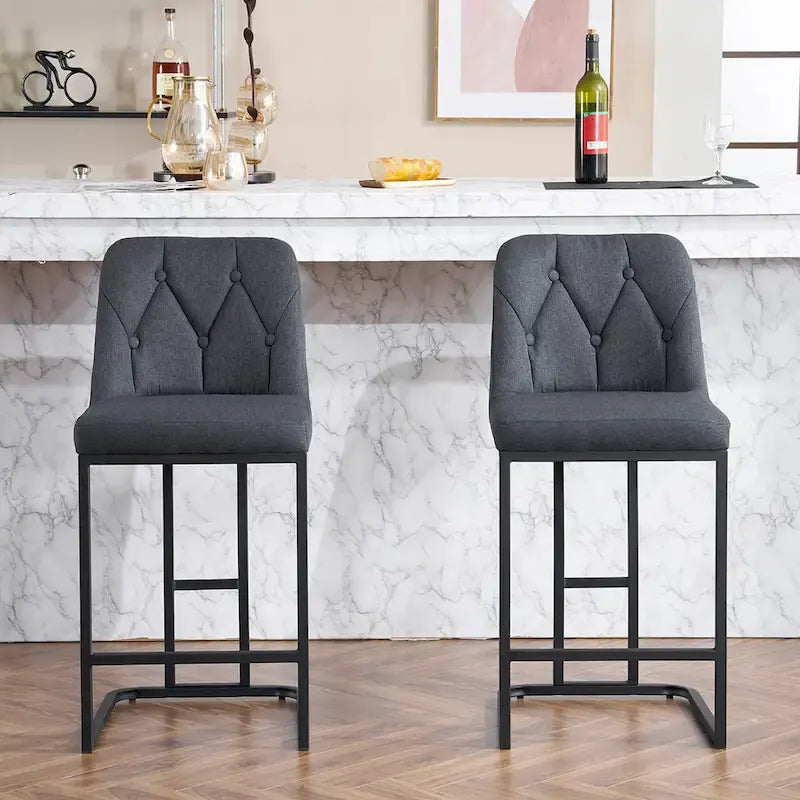 Lot de 2 tabourets de bar rembourrés, tabourets de bar hauteur comptoir avec dossier capitonné et structure en métal